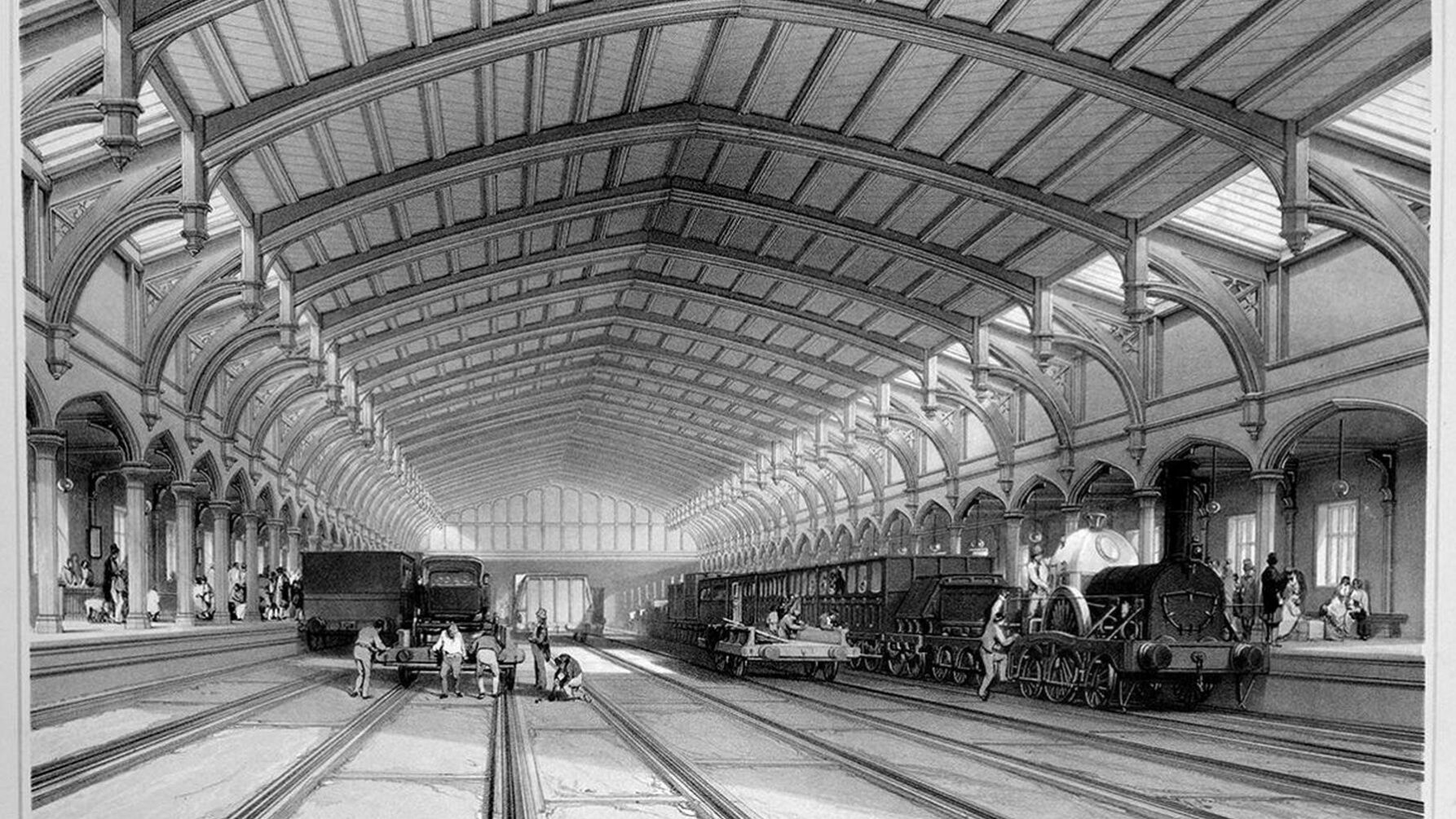 Bristol Temple Meads railway station train-shed engraving.